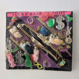 Colorful Lucky Rabbit's Foot Keychains And More. Vending Machine Display.